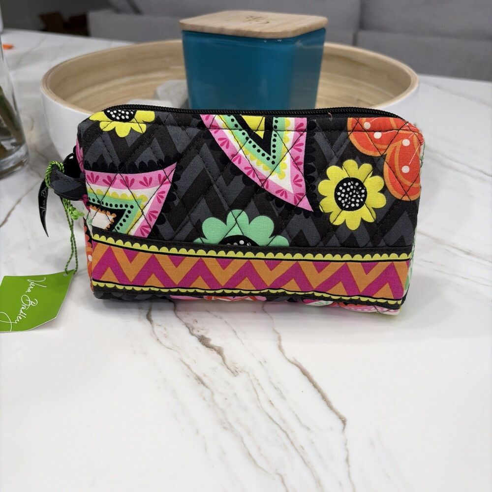 Vera Bradley Small Zip Cosmetic Makeup Bag Quilted Zipper Fabric Ziggy Zinnia